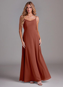 Azazie Daenerys Bridesmaid Dresses Auburn A-Line Cowl Chiffon Dress image3