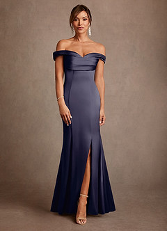 Azazie Boone Moeder van de bruid jurken Zeemeermin Jurk van Stretch Satijn Off the Shoulder Stormachtig image2