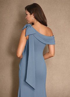 Azazie Myers vestidos de madre de la novia Vestido de Azul Polvoriento de Crepé elástico de Sirena con Plisado image7