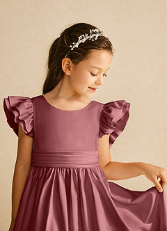 Azazie Piglette Flower Girl Dresses Amethyst A-Line Bow Matte Satin Dress image3