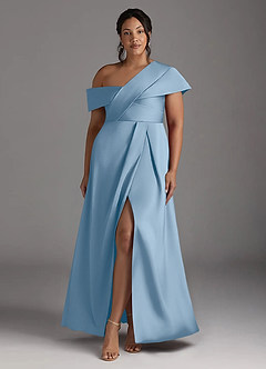 Azazie Milton Mère de la mariée Robes Robe Trapèze en Satin extensible Plissée Poudre Bleue image9