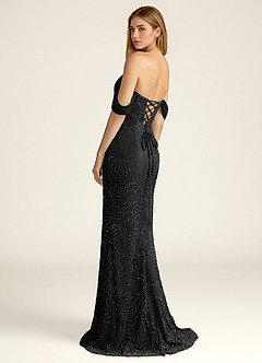 Elowencyn Black Beading Mesh Satin Faced Chiffon Prom Dress image4