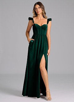 Azazie Denisse Bridesmaid Dresses Emerald A-Line Ruched Velvet Dress image3
