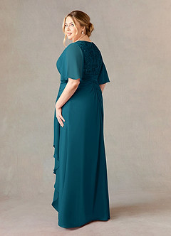 Azazie Carson Abiti per la Madre della Sposa Abito A-Line in Chiffon con Scollo a V in Pizzo Blu Inchiostro image9