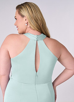 Barbie ♥ Azazie Bridesmaid Dresses Sea Glass Sheath Stretch Satin Dress image11