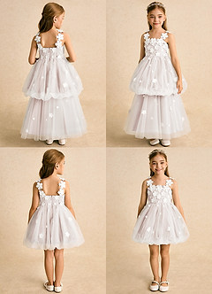 Azazie Teacup Blumenmädchenkleider Ballkleid Spitze Tüll Kleid Elfenbein Blassrosa image2