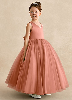 Azazie Peanut Robe Demoiselle D'honneur Fillette Robe Trapèze en Tulle Bretelle Mai Tai image2