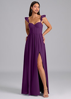 Azazie Denisse Abiti da Damigella Abito A-Line in Chiffon Increspato Uva image1