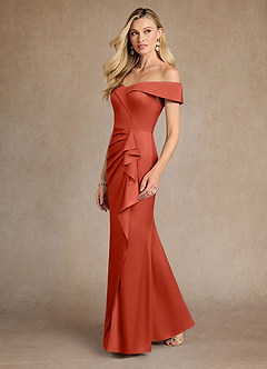 Azazie Laredo Mother of the Bride Dresses Rust Mermaid Off the Shoulder Stretch Satin Dress image5