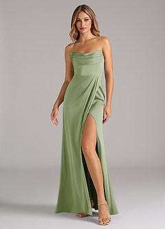Azazie Johana Bridesmaid Dresses Dusty Sage Mermaid Off the Shoulder Stretch Satin Convertible Dress image6