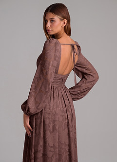 Azazie Norah Vestidos de damas de honor Vestido de Expresado de Devorado Floral de Corte en A con Manga larga image2