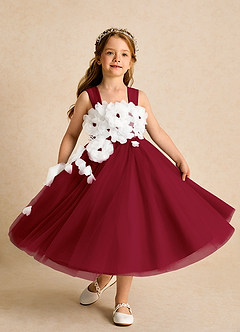 Azazie Dovey Flower Girl Dresses Burgundy Ball-Gown Bow Tulle Dress image4