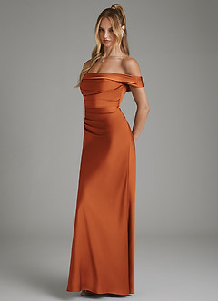 Azazie Hayden Bridesmaid Dresses Cinnamon Mermaid Corset Stretch Satin Dress image4