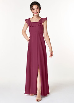 Azazie Jinny Junior Amethyst A-Line Ruched Chiffon Dress image3