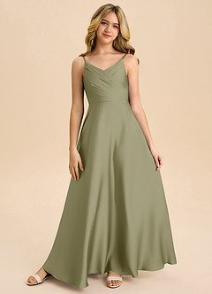 Azazie Bug Junior Pistachio A-Line Pleated Stretch Satin Dress image5