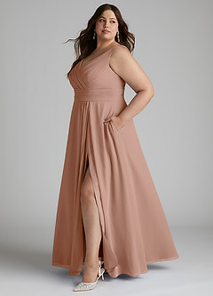 Azazie Karina Bridesmaid Dresses Champagne Rose A-Line Pleated Chiffon Dress image7