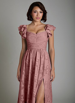 Azazie Anaya Bridesmaid Dresses Dusty Rose A-Line Ruched Floral Burnout Dress image3