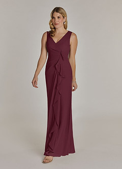 Azazie Manuella Mother of the Bride Dresses Cabernet A-Line V-Neck Pleated Chiffon Dress image5