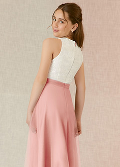 Azazie Albertine Junior A-Linie Spitze Chiffon Kleid Rosettenrosa image6