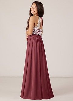Azazie Fahari Junior Merlot A-Line Lace Chiffon Dress image5