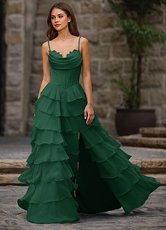 Floralace Verde Esmeralda Vestido de fiesta de corte A con volantes image3
