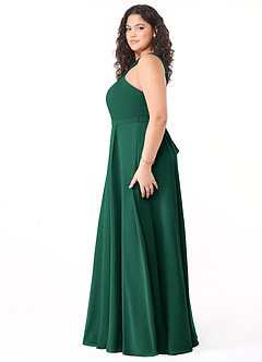 Azazie Dixie Bridesmaid Dresses Emerald A-Line Halter Pleated Chiffon Dress image8