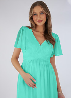 Azazie Verna Maternity Bridesmaid Dresses A-Line V-Neck Ruched Chiffon Floor-Length Dress image12
