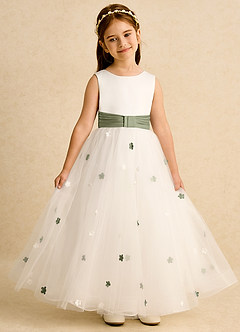 Azazie Cricket vestidos de niña de las flores Vestido de Marfil Pistacho de Satin Mate de Princesa con Plisado image4