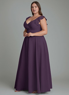 Azazie Leilani Brautjungfernkleider A-Linie Plissee Chiffon Kleid Pflaume image9