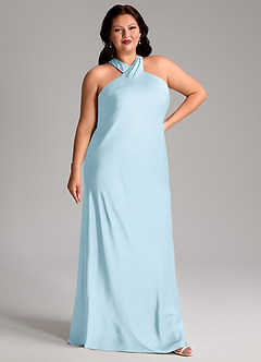 Azazie Doretta Bridesmaid Dresses Sky Blue Mermaid Pleated Stretch Satin Dress image9
