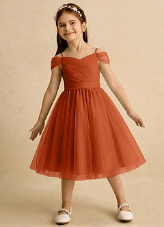 Azazie Lila Girls Formal Flower Girl Dresses Burnt Orange A-Line Off the Shoulder Tulle Dress image3
