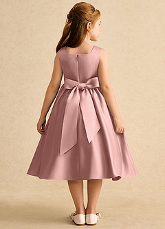 Azazie Peaches Robe Demoiselle D'honneur Fillette Robe Trapèze en Mat Satiné Arc Or Rose image2