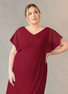 Azazie Julia vestidos de madre de la novia Vestido de Borgoña de Gasa de Recto con Cuello en V Plisado image10