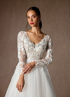 Azazie Freya Abiti da Sposa Abito A-Line in Tulle Lustrini Diamante Bianco Nudo image6