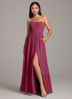 Azazie Kailee Bridesmaid Dresses Mulberry A-Line with Pockets Chiffon Dress image1