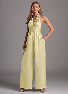 Azazie Oli Vestidos de damas de honor Sorbete De Limón de Satén Elástico de Mono con Plisado image1