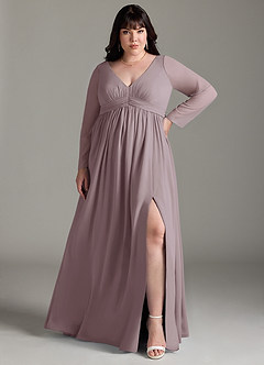 Azazie Teton Robes de demoiselle d'honneur de maternité Robe Trapèze Manche longue Longueur ras du sol Mousseline de soie image7