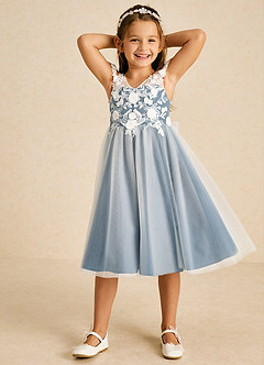 Azazie Sunnie Flower Girl Dresses Bermuda A-Line Lace Tulle Dress image4