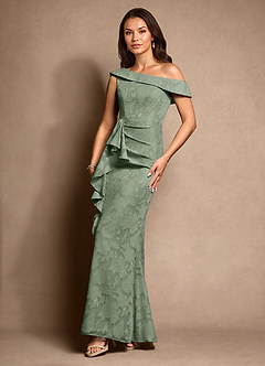 Azazie Hamptons Mother of the Bride Dresses Matcha A-Line Pleated Floral Burnout Dress image5