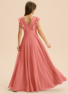 Azazie Anysa Junior Robe Trapèze en Mousseline de soie Rayé Rose Saumon image2