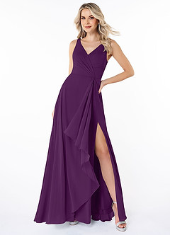 Azazie Calvi Bridesmaid Dresses Grape A-Line Ruched Chiffon Dress image4