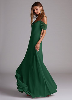 Azazie Marley Bridesmaid Dresses Dark Green A-Line Off the Shoulder Chiffon Convertible Dress image3
