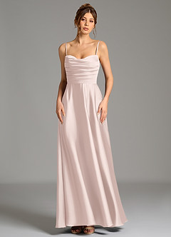 Azazie Ayla Bridesmaid Dresses Blushing Pink A-Line Corset Stretch Satin Dress image5
