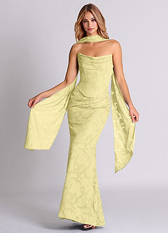 Azazie Sorrel Bridesmaid Dresses Lemon Sorbet Mermaid Corset Floral Burnout Convertible Dress image1