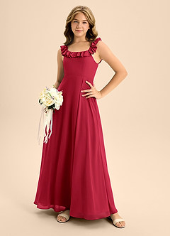 Azazie Callie Junior Scarlet A-Line Ruched Chiffon Dress image3