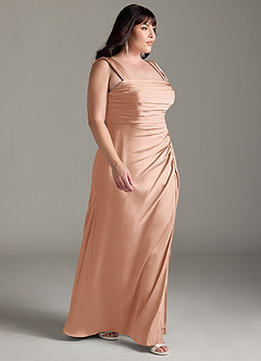 Azazie Jesaphine Bridesmaid Dresses Rose Gold Sheath Bow Stretch Satin Dress image10