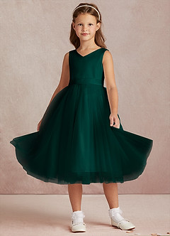 Azazie Marlee Robe Demoiselle D'honneur Fillette Robe Trapèze en Mat Satiné Plissée Vert Pin image6