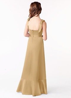 Azazie Barbara Junior Gold A-Line Bow Matte Satin Dress image3
