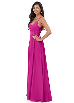 Azazie Lennon Abiti da Damigella Abito A-Line in Chiffon Pizzo Fucsia image4