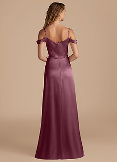 Azazie Ocean Bridesmaid Dresses Cabernet A-Line Off the Shoulder Metallic Satin Dress image2